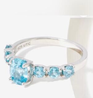 Generation gems 7 stone blue Zircon sterling silver ring sz 8